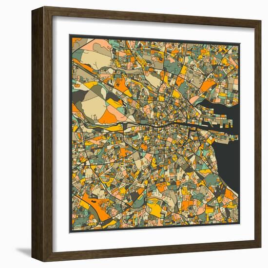 Dublin Map-Jazzberry Blue-Framed Art Print