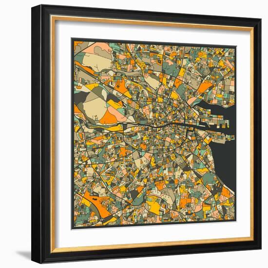 Dublin Map-Jazzberry Blue-Framed Art Print