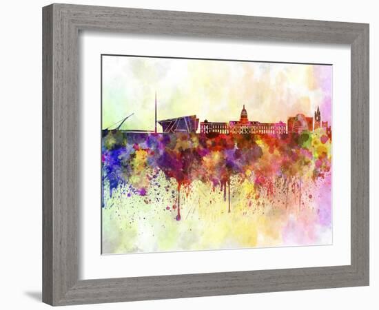 Dublin Skyline in Watercolor Background-paulrommer-Framed Art Print