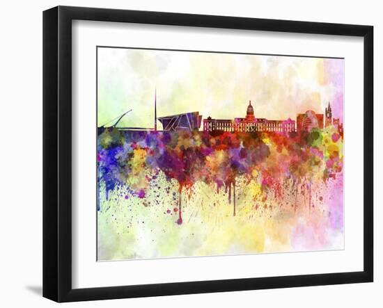 Dublin Skyline in Watercolor Background-paulrommer-Framed Art Print