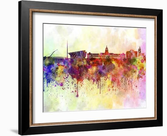 Dublin Skyline in Watercolor Background-paulrommer-Framed Art Print