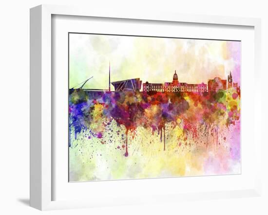 Dublin Skyline in Watercolor Background-paulrommer-Framed Art Print