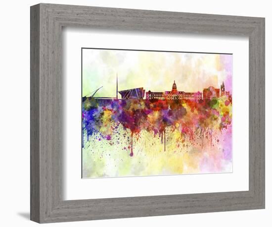 Dublin Skyline in Watercolor Background-paulrommer-Framed Art Print