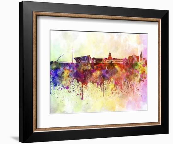 Dublin Skyline in Watercolor Background-paulrommer-Framed Art Print