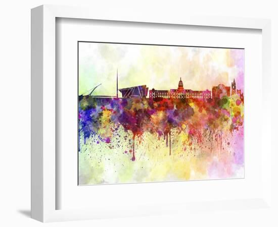 Dublin Skyline in Watercolor Background-paulrommer-Framed Art Print