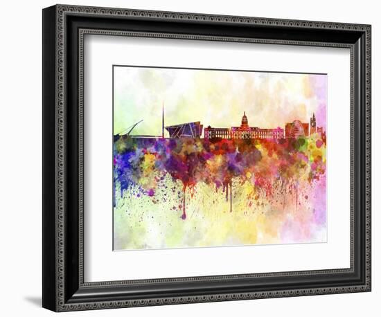 Dublin Skyline in Watercolor Background-paulrommer-Framed Art Print