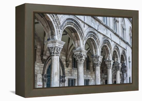 Dubrovnik, Croatia. Ornate columns at Sponza Palace.-Tom Haseltine-Framed Premier Image Canvas