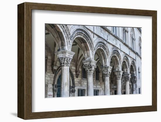 Dubrovnik, Croatia. Ornate columns at Sponza Palace.-Tom Haseltine-Framed Photographic Print