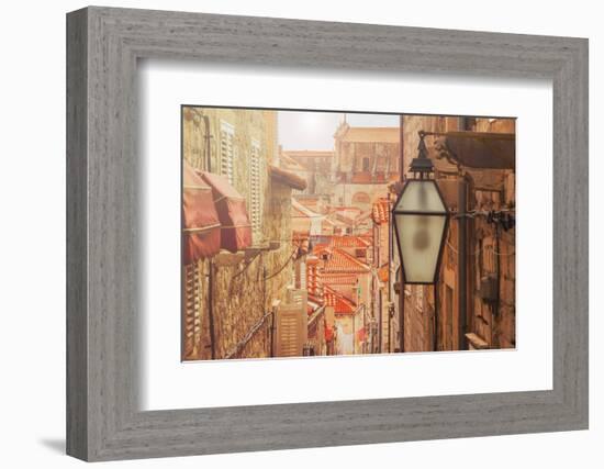 Dubrovnik Old City Street View, Croatia, Warm Filter, Lens Flare-iascic-Framed Photographic Print