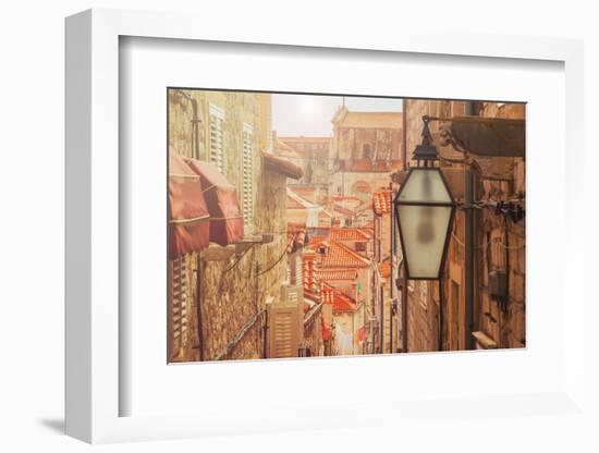 Dubrovnik Old City Street View, Croatia, Warm Filter, Lens Flare-iascic-Framed Photographic Print