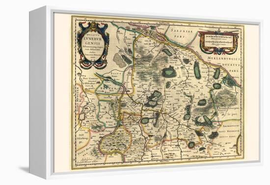 Duchy Of Lüneburg And Adjacent Regions-Willem Janszoon Blaeu-Framed Stretched Canvas