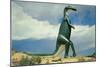 Duck-Billed Dinosaur, Retro-null-Mounted Art Print