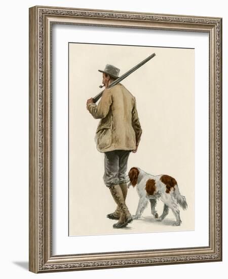 Duck Hunter with His Gun Dog, Circa 1900-null-Framed Giclee Print