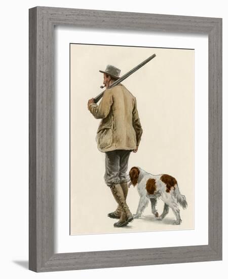 Duck Hunter with His Gun Dog, Circa 1900-null-Framed Giclee Print