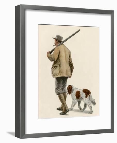 Duck Hunter with His Gun Dog, Circa 1900-null-Framed Giclee Print