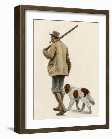 Duck Hunter with His Gun Dog, Circa 1900-null-Framed Giclee Print