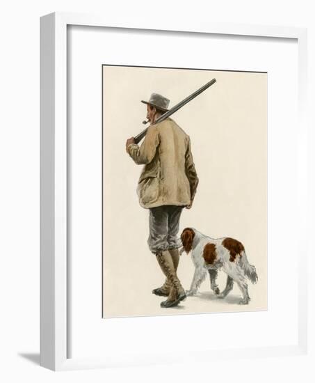 Duck Hunter with His Gun Dog, Circa 1900-null-Framed Giclee Print