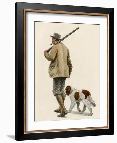Duck Hunter with His Gun Dog, Circa 1900-null-Framed Giclee Print