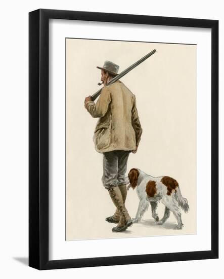 Duck Hunter with His Gun Dog, Circa 1900-null-Framed Giclee Print