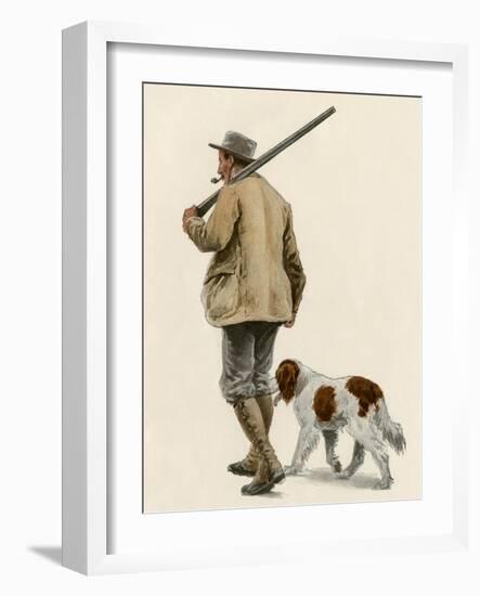 Duck Hunter with His Gun Dog, Circa 1900-null-Framed Giclee Print