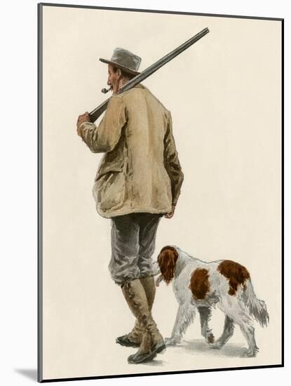 Duck Hunter with His Gun Dog, Circa 1900-null-Mounted Giclee Print