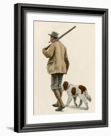 Duck Hunter with His Gun Dog, Circa 1900-null-Framed Giclee Print