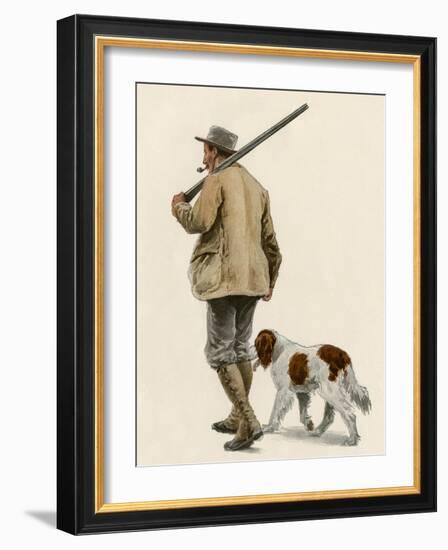 Duck Hunter with His Gun Dog, Circa 1900-null-Framed Giclee Print