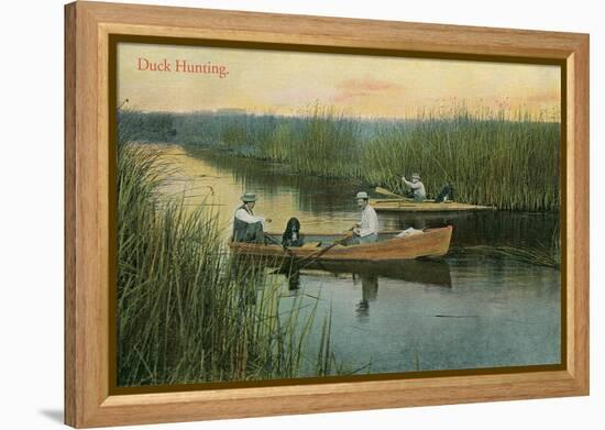 Duck Hunting, Men in Rowboats-null-Framed Stretched Canvas