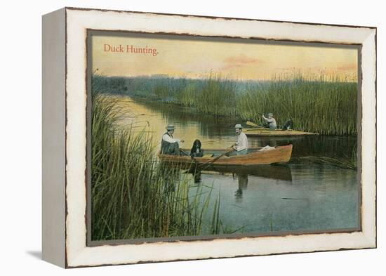 Duck Hunting, Men in Rowboats-null-Framed Stretched Canvas