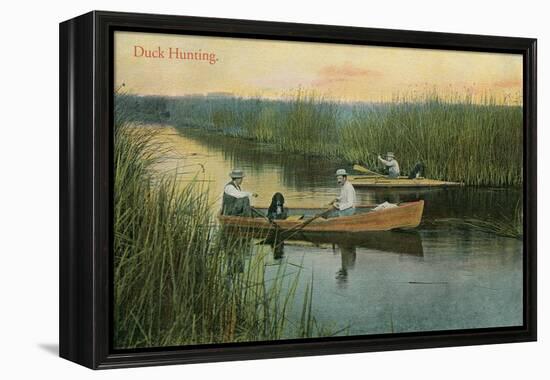 Duck Hunting, Men in Rowboats-null-Framed Stretched Canvas