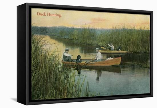 Duck Hunting, Men in Rowboats-null-Framed Stretched Canvas