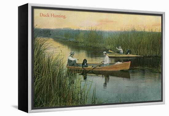 Duck Hunting, Men in Rowboats-null-Framed Stretched Canvas