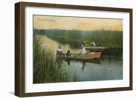 Duck Hunting, Men in Rowboats-null-Framed Art Print