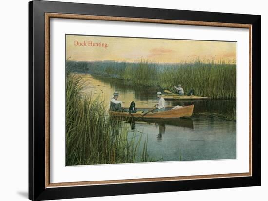 Duck Hunting, Men in Rowboats-null-Framed Art Print