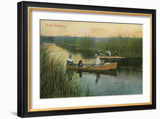 Duck Hunting, Men in Rowboats-null-Framed Art Print