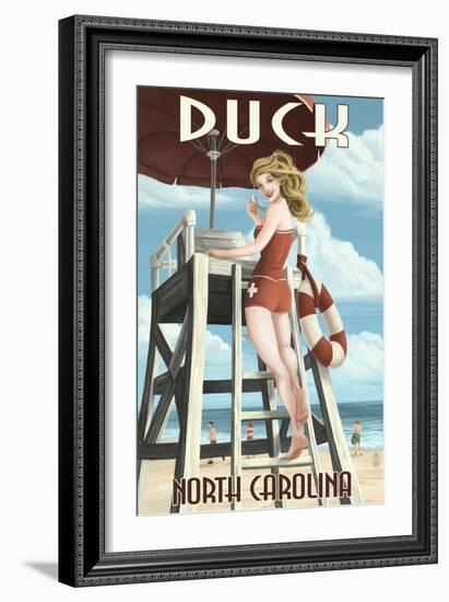 Duck, North Carolina - Lifeguard Pinup-Lantern Press-Framed Art Print