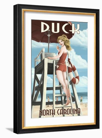 Duck, North Carolina - Lifeguard Pinup-Lantern Press-Framed Art Print