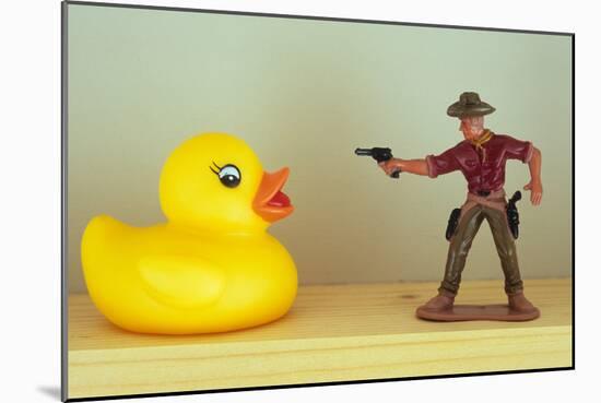 Duck Takes On Cowboy-Den Reader-Mounted Photographic Print