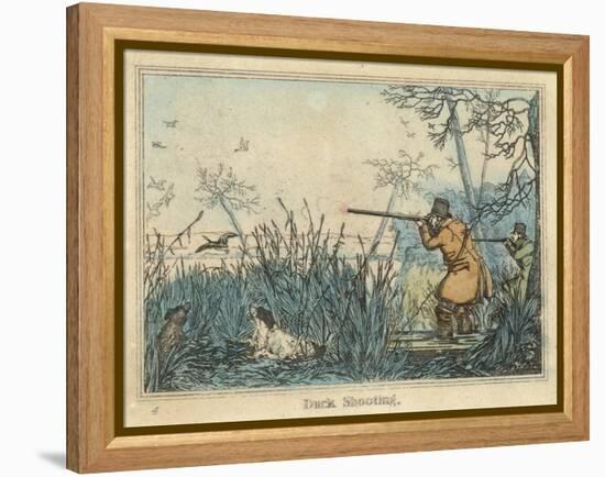 Duck, Two Men and Their Dogs Shoot Duck from the Banks of a Lake-Henry Thomas Alken-Framed Premier Image Canvas