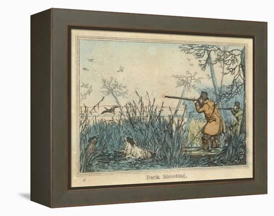 Duck, Two Men and Their Dogs Shoot Duck from the Banks of a Lake-Henry Thomas Alken-Framed Premier Image Canvas