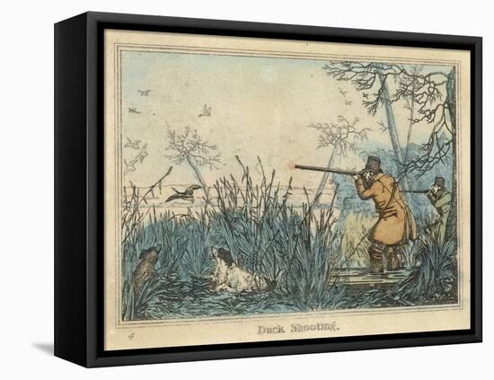 Duck, Two Men and Their Dogs Shoot Duck from the Banks of a Lake-Henry Thomas Alken-Framed Premier Image Canvas