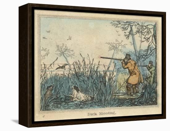 Duck, Two Men and Their Dogs Shoot Duck from the Banks of a Lake-Henry Thomas Alken-Framed Premier Image Canvas