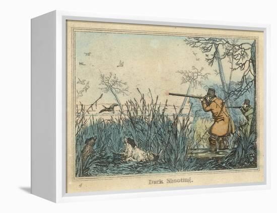 Duck, Two Men and Their Dogs Shoot Duck from the Banks of a Lake-Henry Thomas Alken-Framed Premier Image Canvas