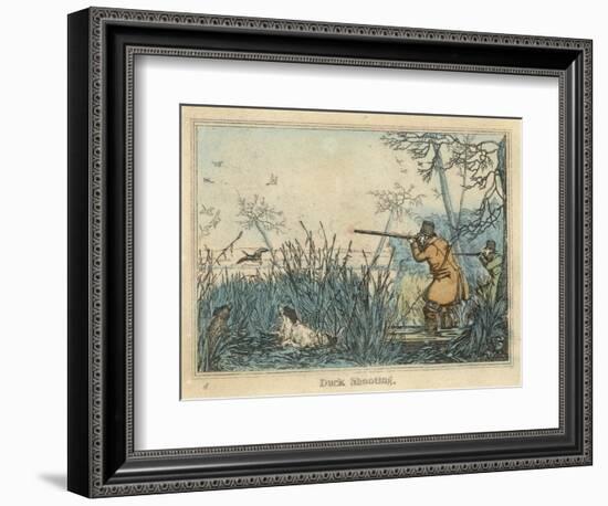 Duck, Two Men and Their Dogs Shoot Duck from the Banks of a Lake-Henry Thomas Alken-Framed Photographic Print