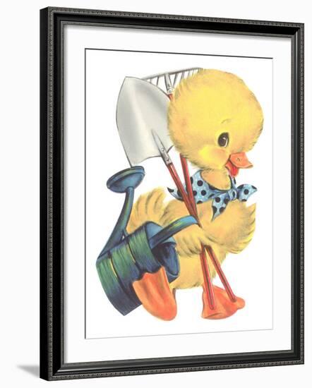 Duckling with Garden Tools-null-Framed Art Print