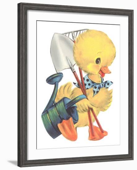 Duckling with Garden Tools-null-Framed Art Print