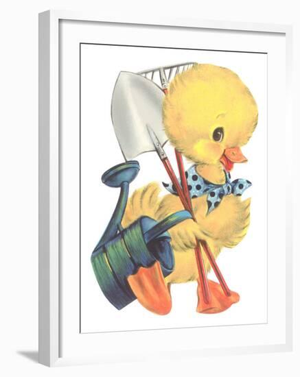 Duckling with Garden Tools-null-Framed Art Print