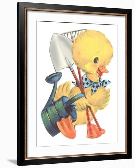 Duckling with Garden Tools-null-Framed Art Print