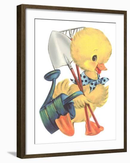 Duckling with Garden Tools-null-Framed Art Print