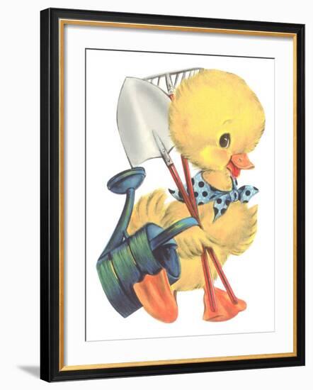 Duckling with Garden Tools-null-Framed Art Print